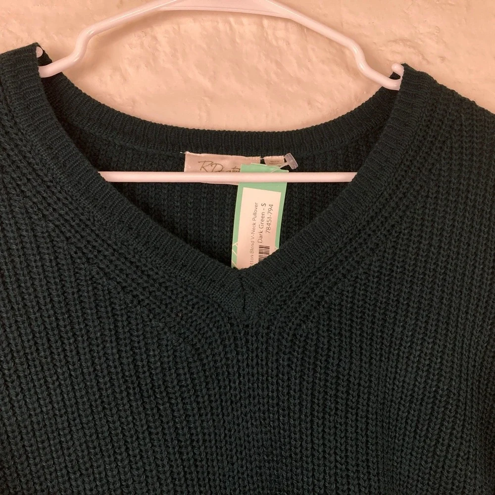 NWT‎ RD Style Pullover Sweater Womens S Teal Green V-Neck Ribbed Preppy Casual
